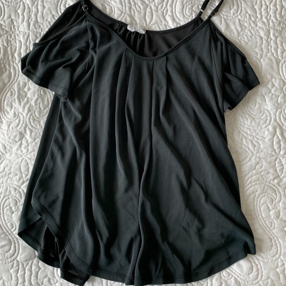 Sienna Sky Dark Grey Off the Shoulder Strap Tank